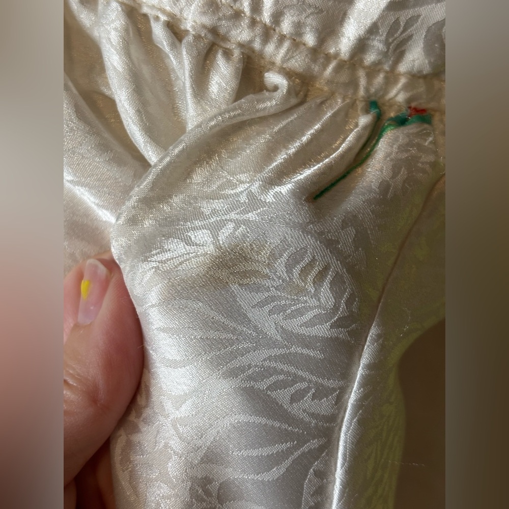 Vintage Floral Satin White Tea A-line Dress Size Medium Midi - Picture 9 of 9